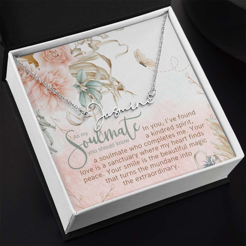 Kindred Spirit Thin Horizontal Script Name Necklace
