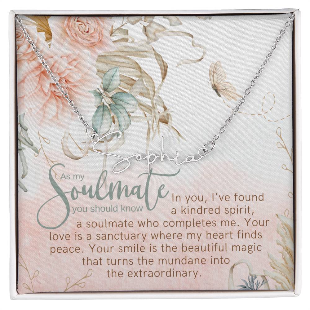 Kindred Spirit Thin Horizontal Script Name Necklace