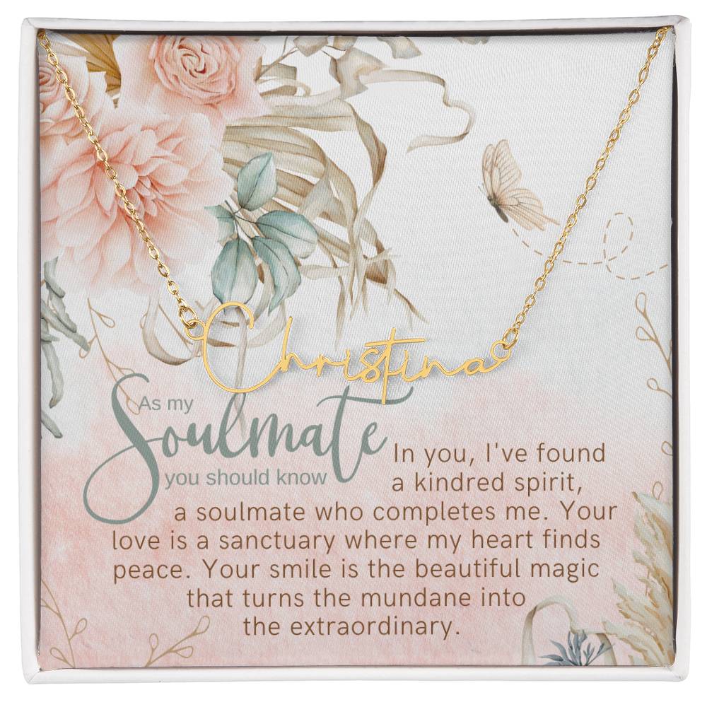 Kindred Spirit Thin Horizontal Script Name Necklace