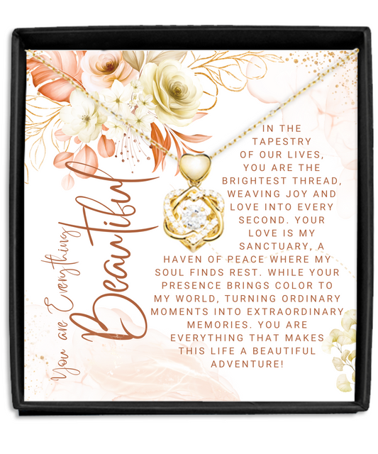 You Are Everything Beautiful Dancing Heart Knot Gold Necklace