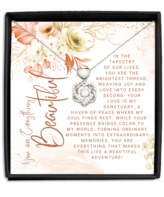 You Are Everything Beautiful Dancing Heart Knot Silver Necklace