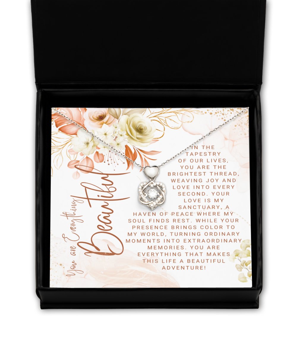 You Are Everything Beautiful Dancing Heart Knot Silver Necklace