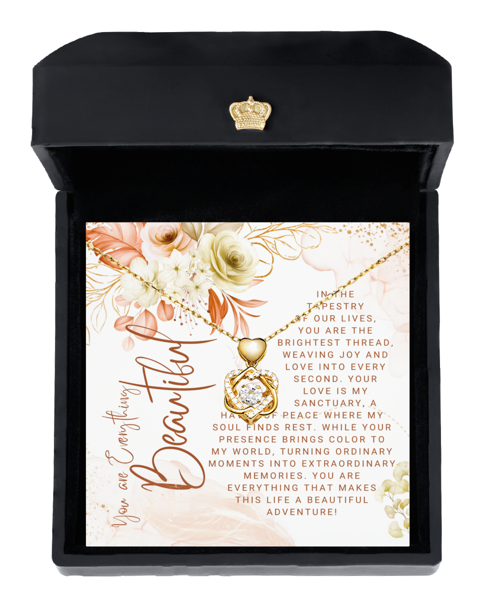 You Are Everything Beautiful Dancing Heart Knot Gold Necklace