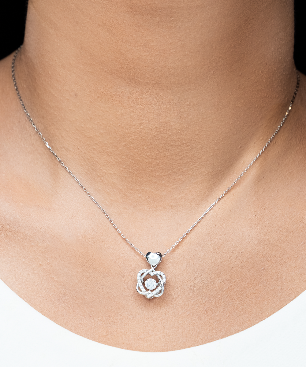 You Are Everything Beautiful Dancing Heart Knot Silver Necklace