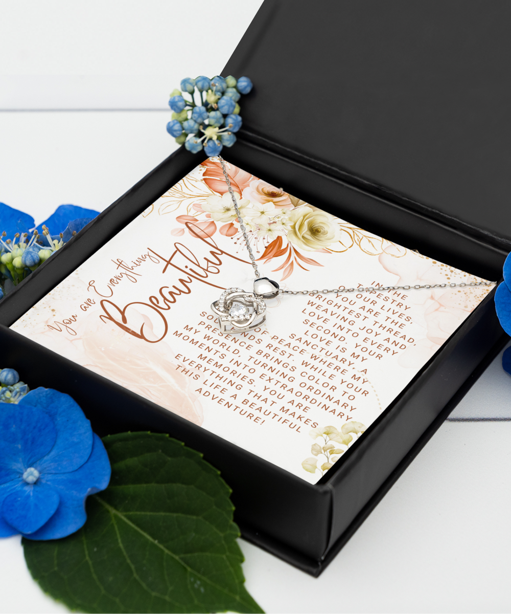 You Are Everything Beautiful Dancing Heart Knot Silver Necklace