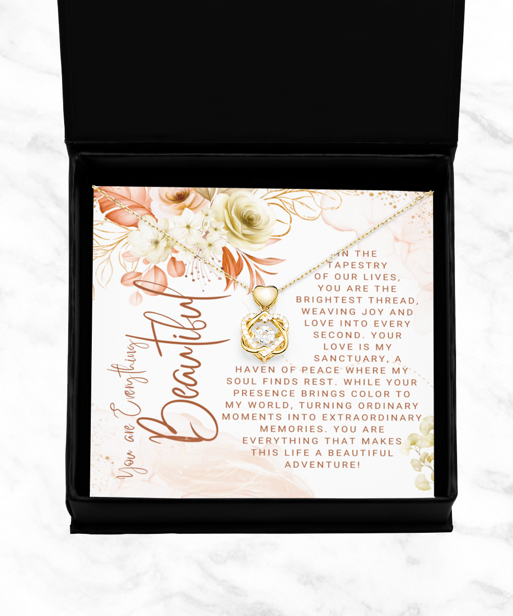 You Are Everything Beautiful Dancing Heart Knot Gold Necklace
