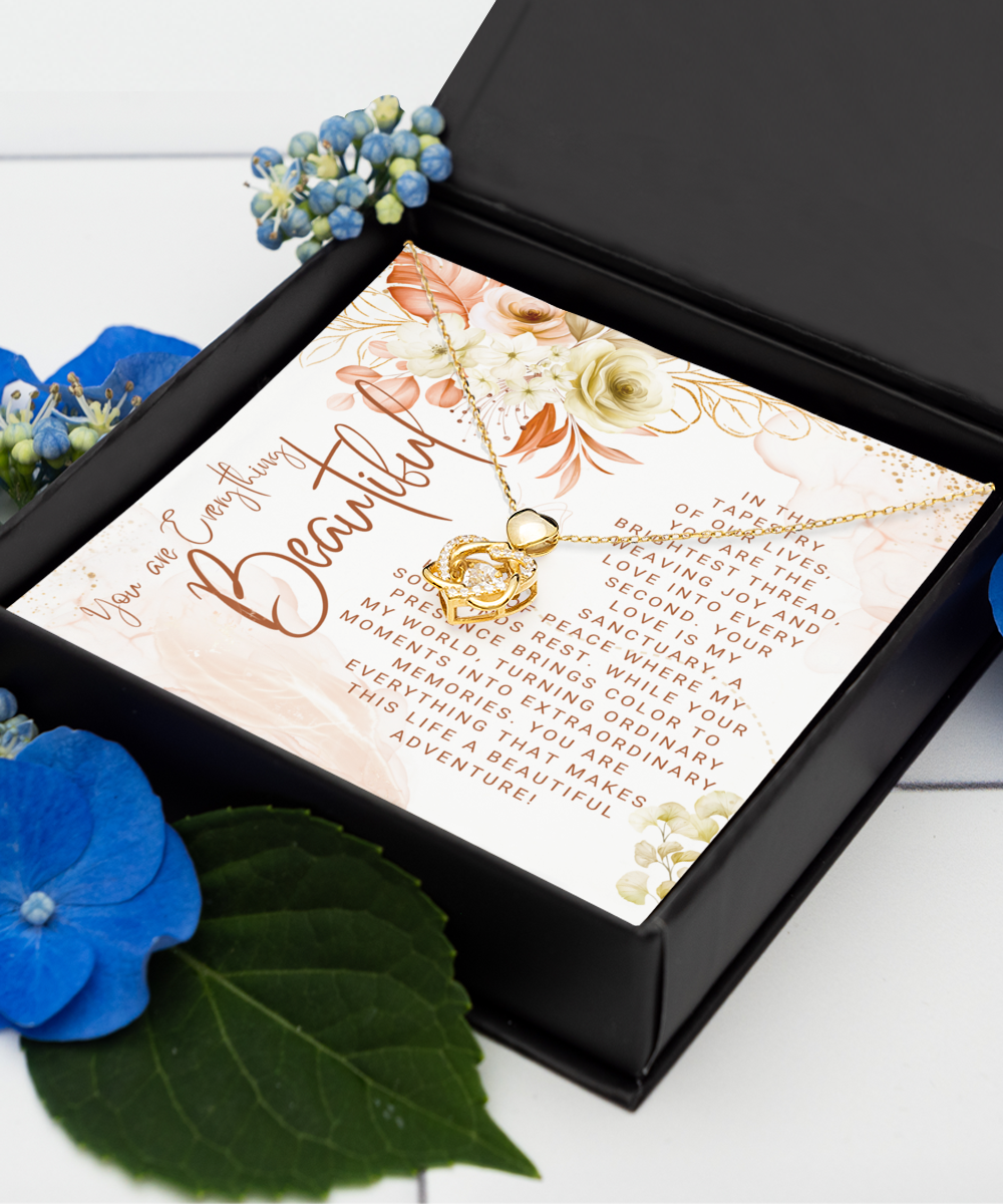 You Are Everything Beautiful Dancing Heart Knot Gold Necklace