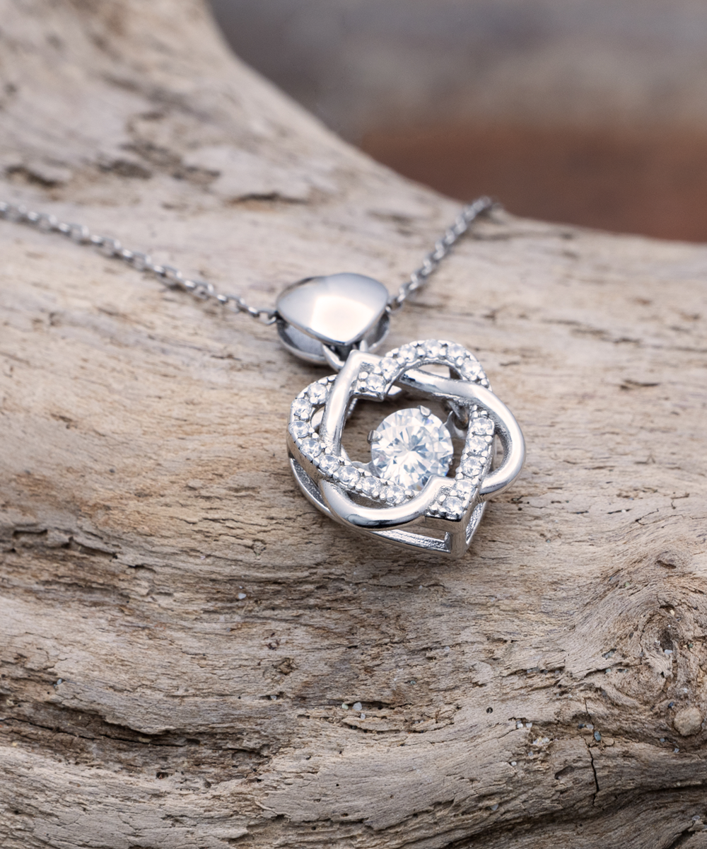 to the Love of My Life Dancing Silver Heart Knot Necklace