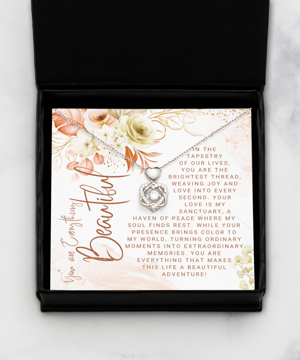You Are Everything Beautiful Dancing Heart Knot Silver Necklace